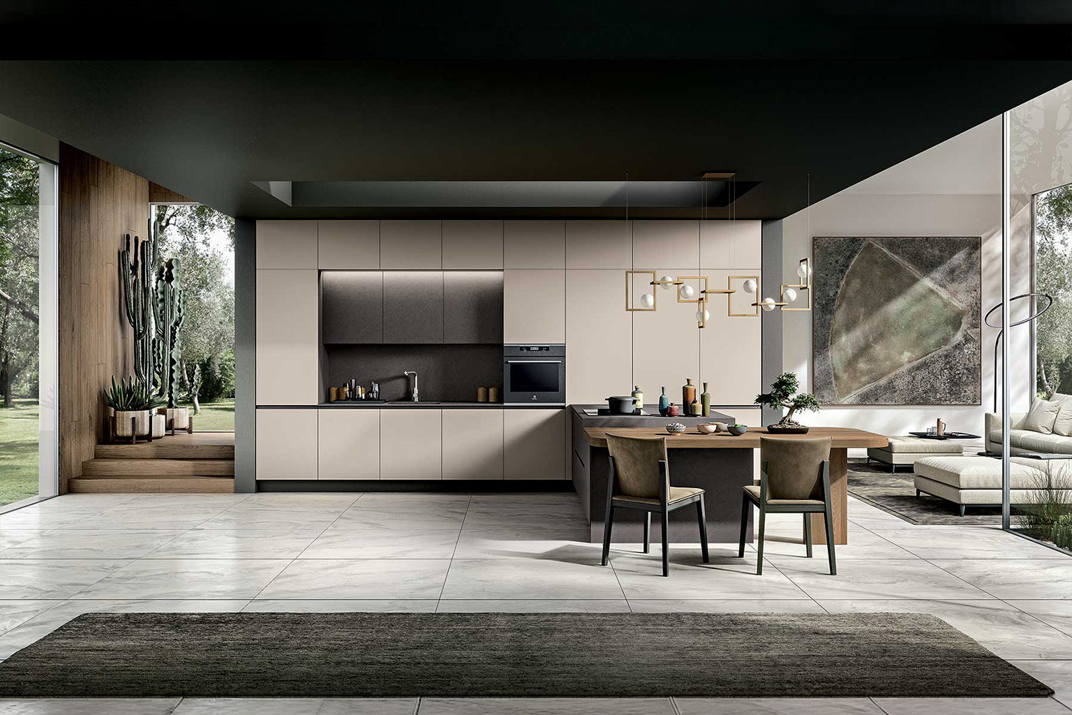 Contemporary open-plan GM Cucine kitchen with an island and dining table