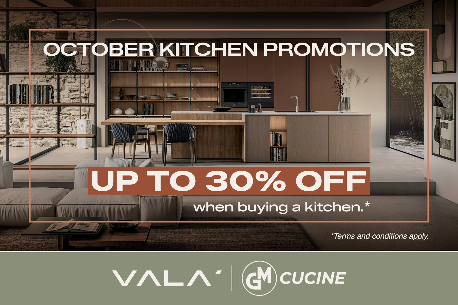 October kitchen promotion offering up to 30% off when buying a kitchen
