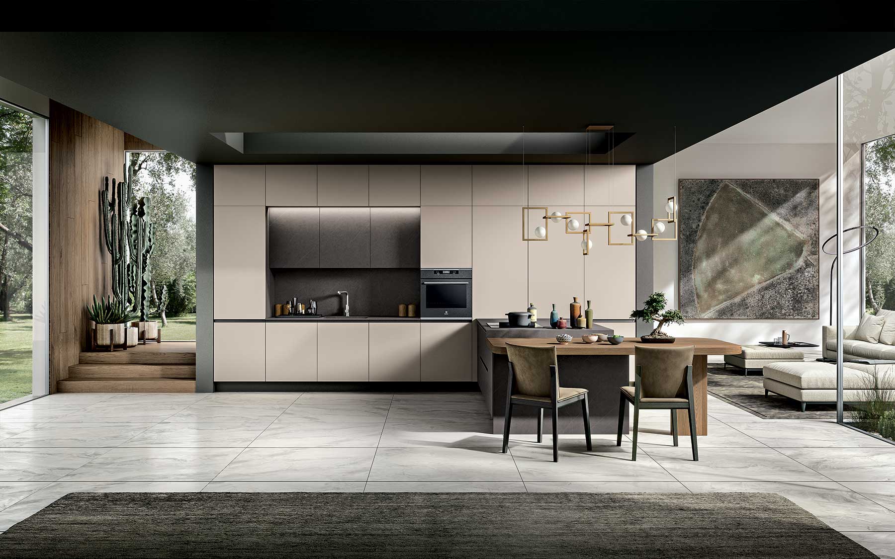 GM Cucine kitchen with contemporary cabinetry and dining island