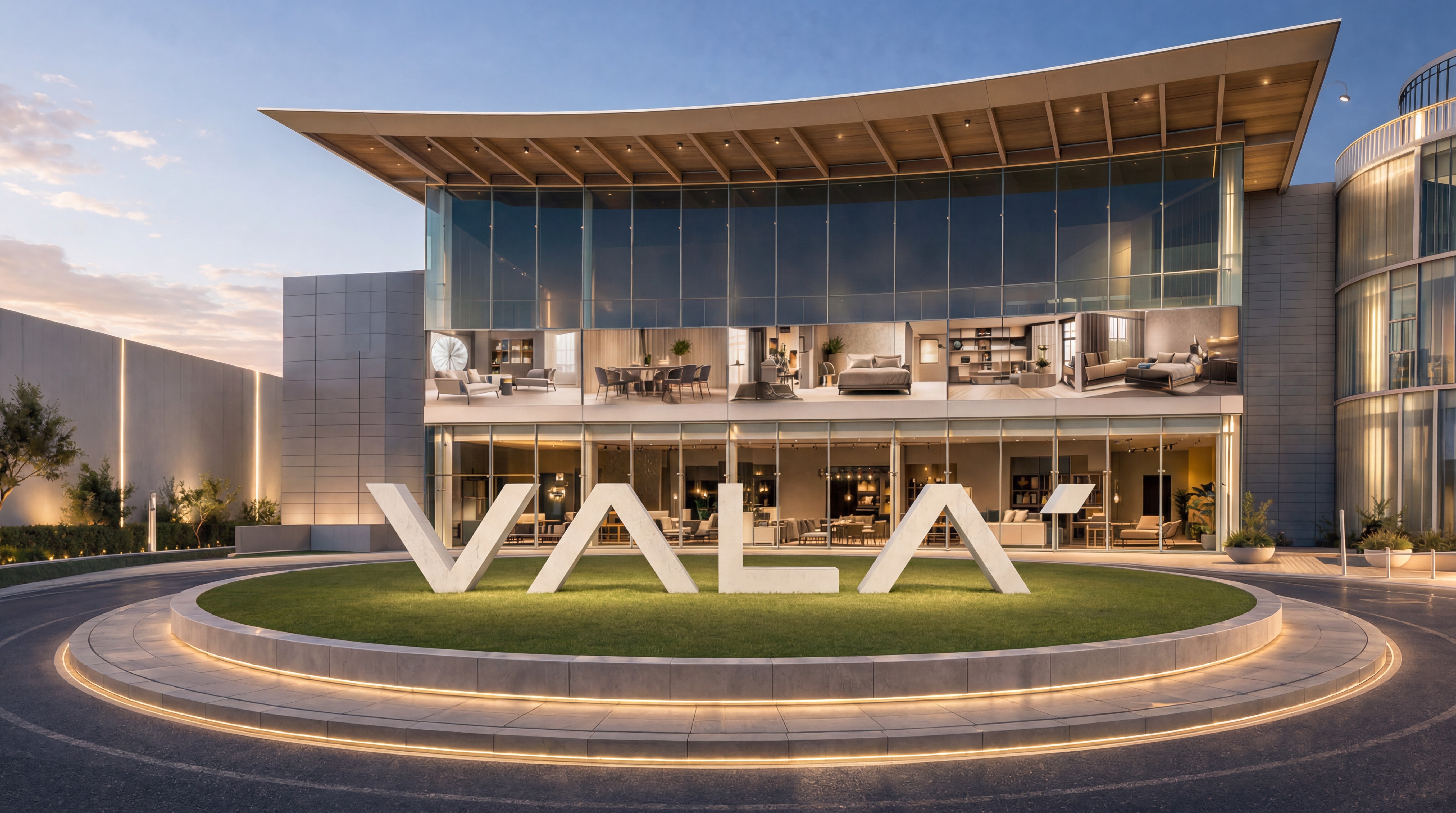 Stylized exterior of a modern VALÀ showroom