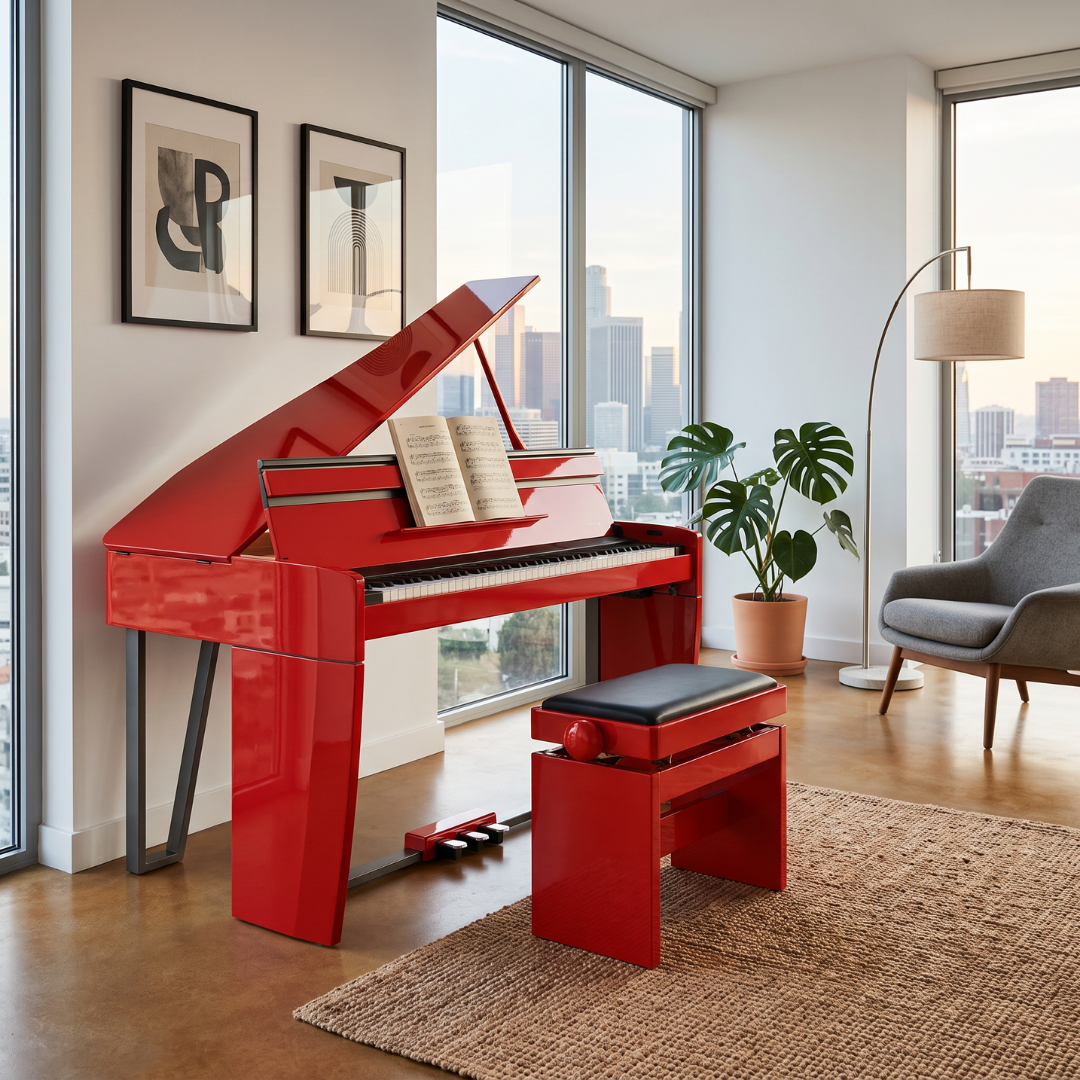 Home Digital Piano 88 Notes with Bench - Dark Red Polished