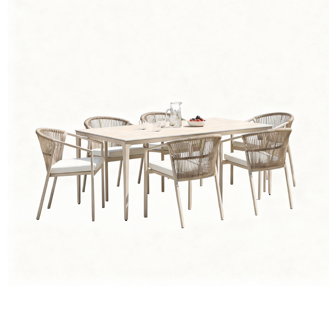Modern Aluminium  Dining Table – Camel 6 Chair Set