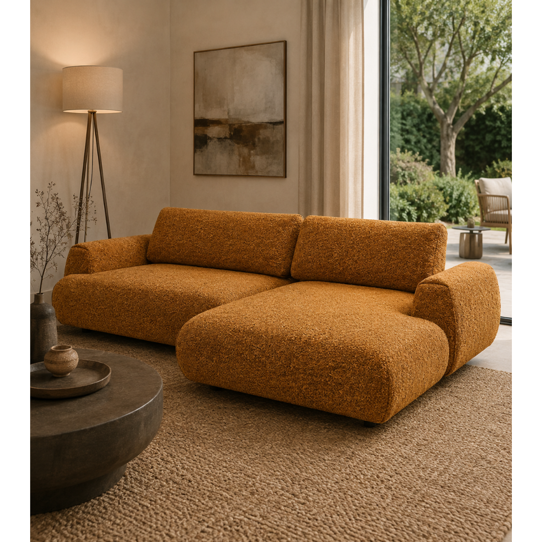 Corner Sofa Right with Sleeper & Storage -Orange