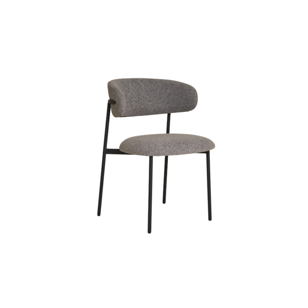 Dining Chair Boucle - Light Grey Black Legs