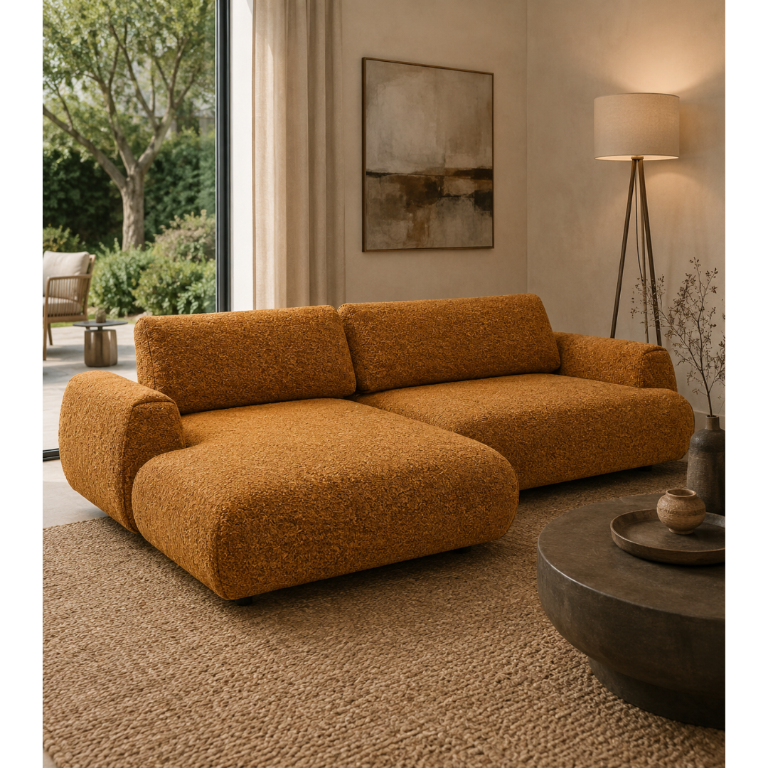 Corner Sofa Left with Sleeper & Storage- Orange