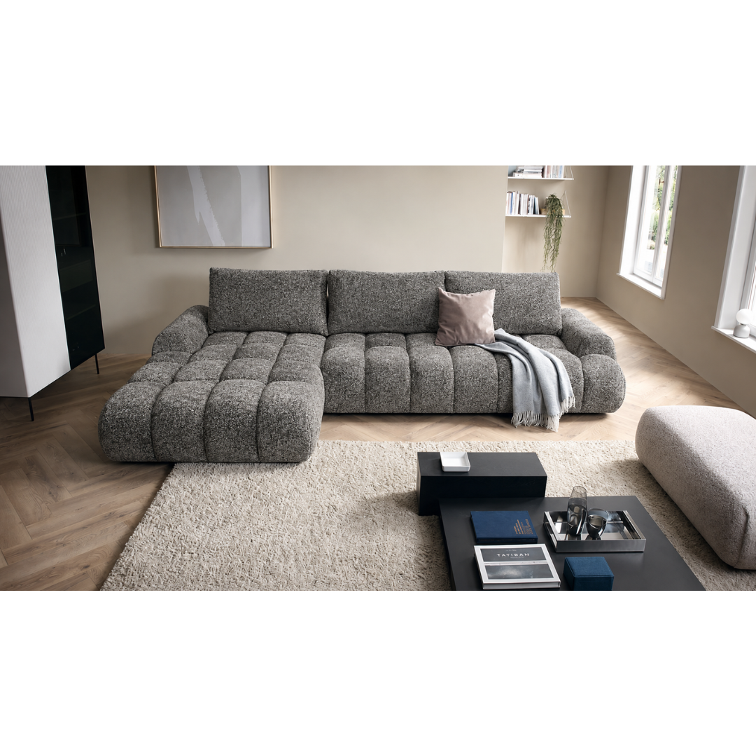 Corner Sofa Left with Sleeper & Storage – Grey