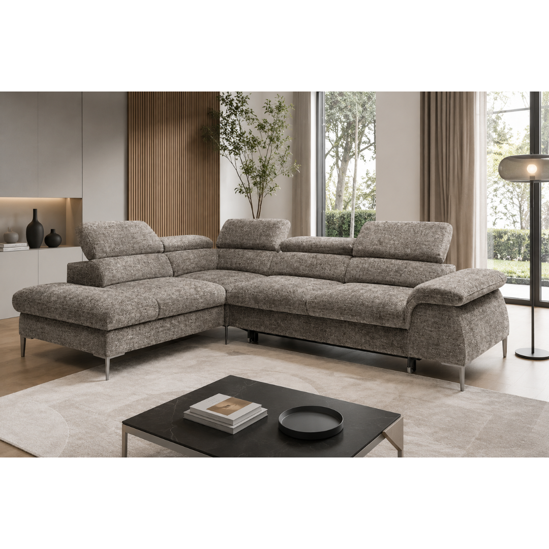L Corner Sofa Right with Sleeper & Storage –  Warm Grey
