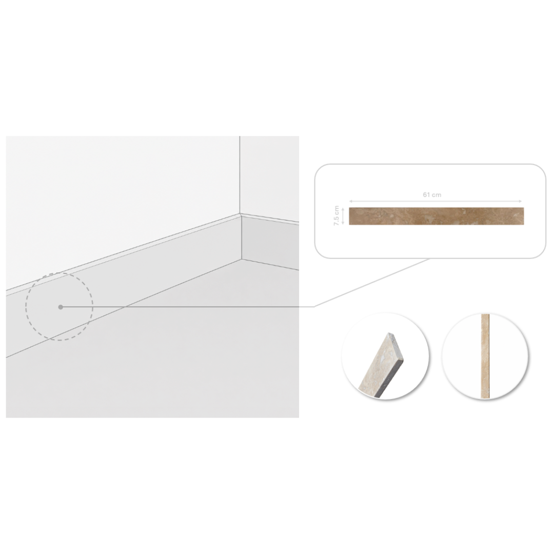 Skirting Travertine CC 1.2cm Brushed & Filled – 61x7.5cm