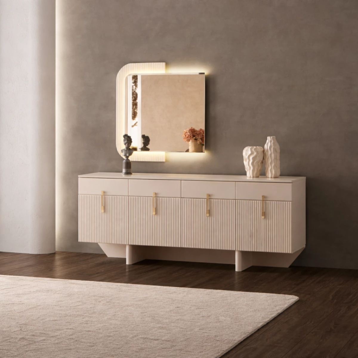 Console With Mirror – Sand Beige image 1