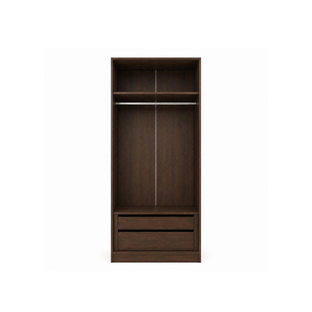 Wardrobe with Shelves 100x240cm, Hanging Rail & Drawer - Dark Walnut