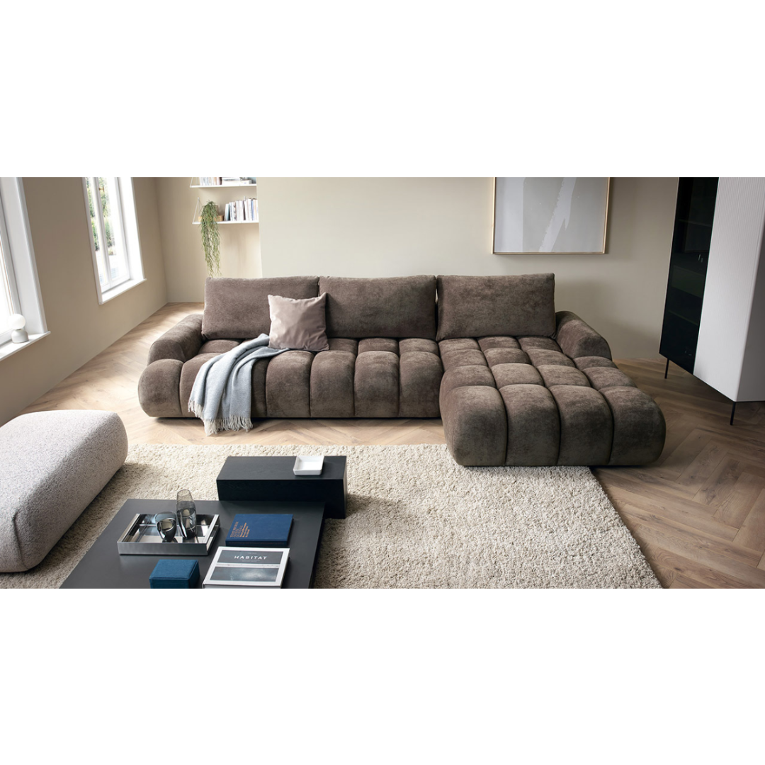 Corner Sofa Right with Sleep & Storage – Brown