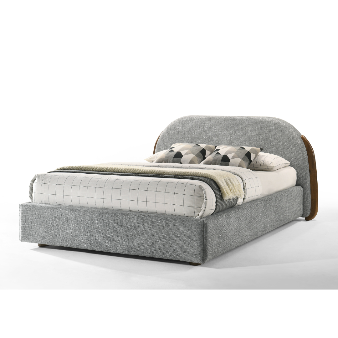 Queen Bed 165×205cm– Grey/Natural Walnut