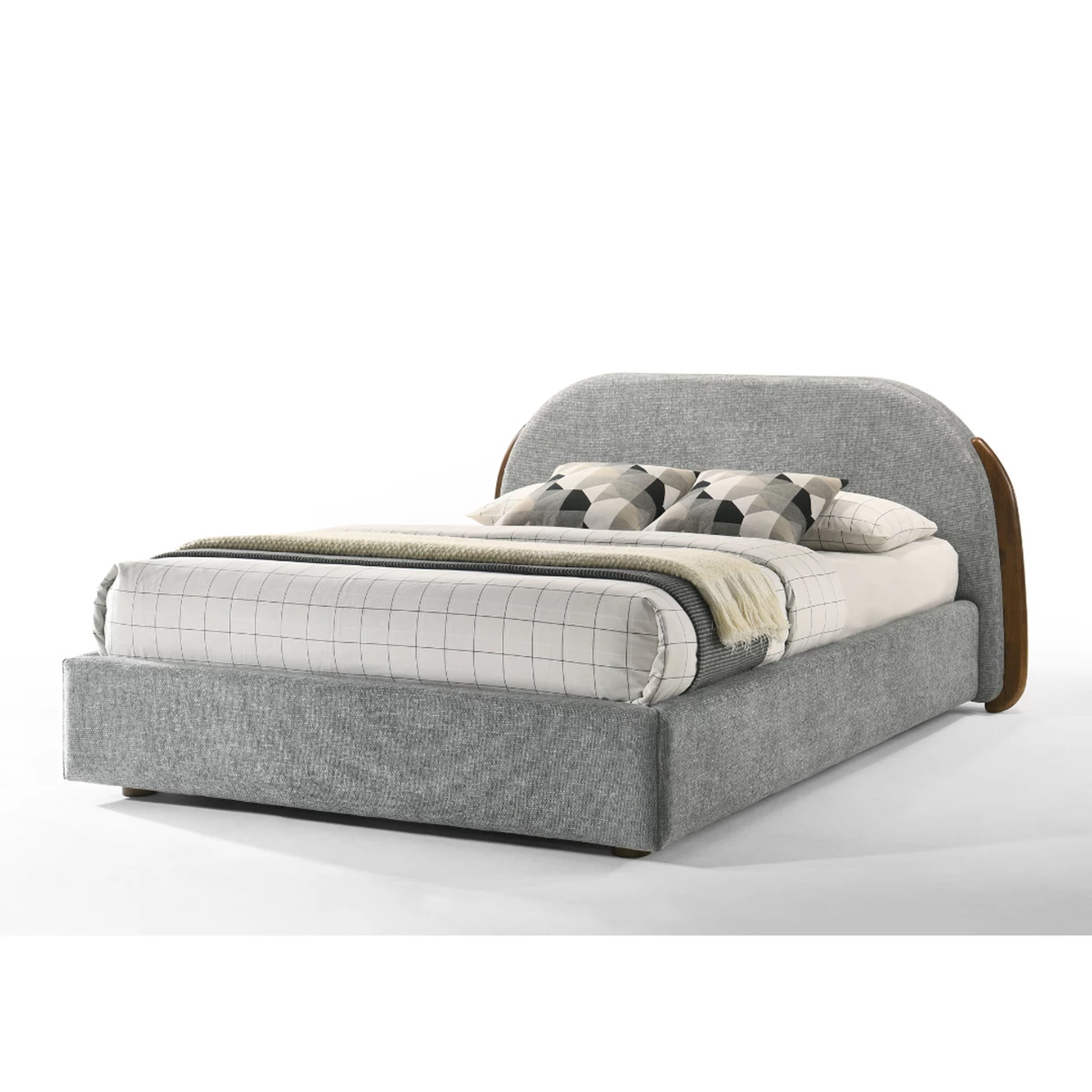 Queen Bed 165×205cm– Grey/Natural Walnut image 1