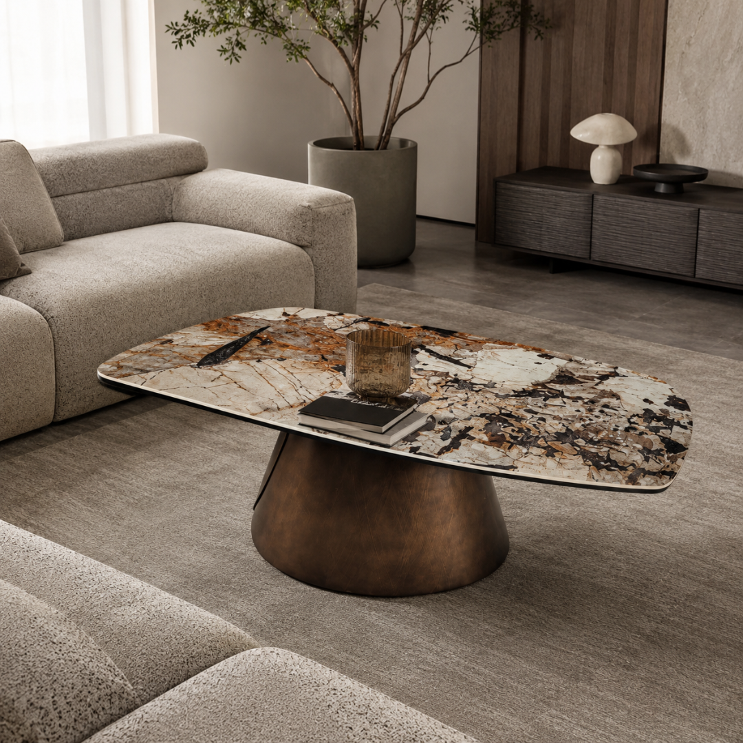 Coffee Table W120 x D60 x H45 cm -Gloss Patagonia & Black/Copper Cross Brushed