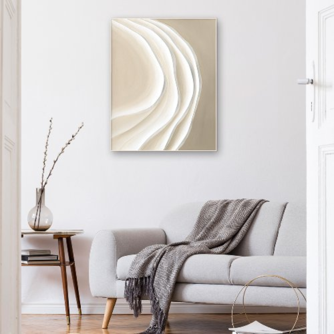 Sandy Waves Acrylic Painting Warm White Frame - 80x100 cm