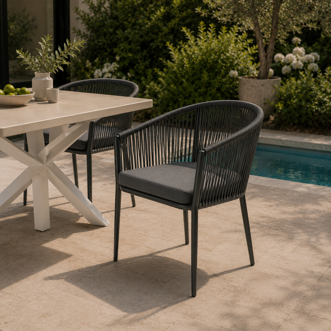 Outdoor Armchair Aluminium and Rope Dark Grey