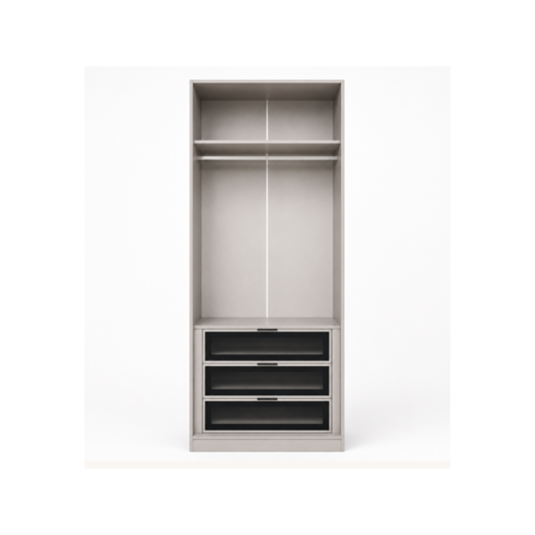 Wardrobe with Shelves 100x240 cm, Hanging Rail & Glass Drawers – Taupe
