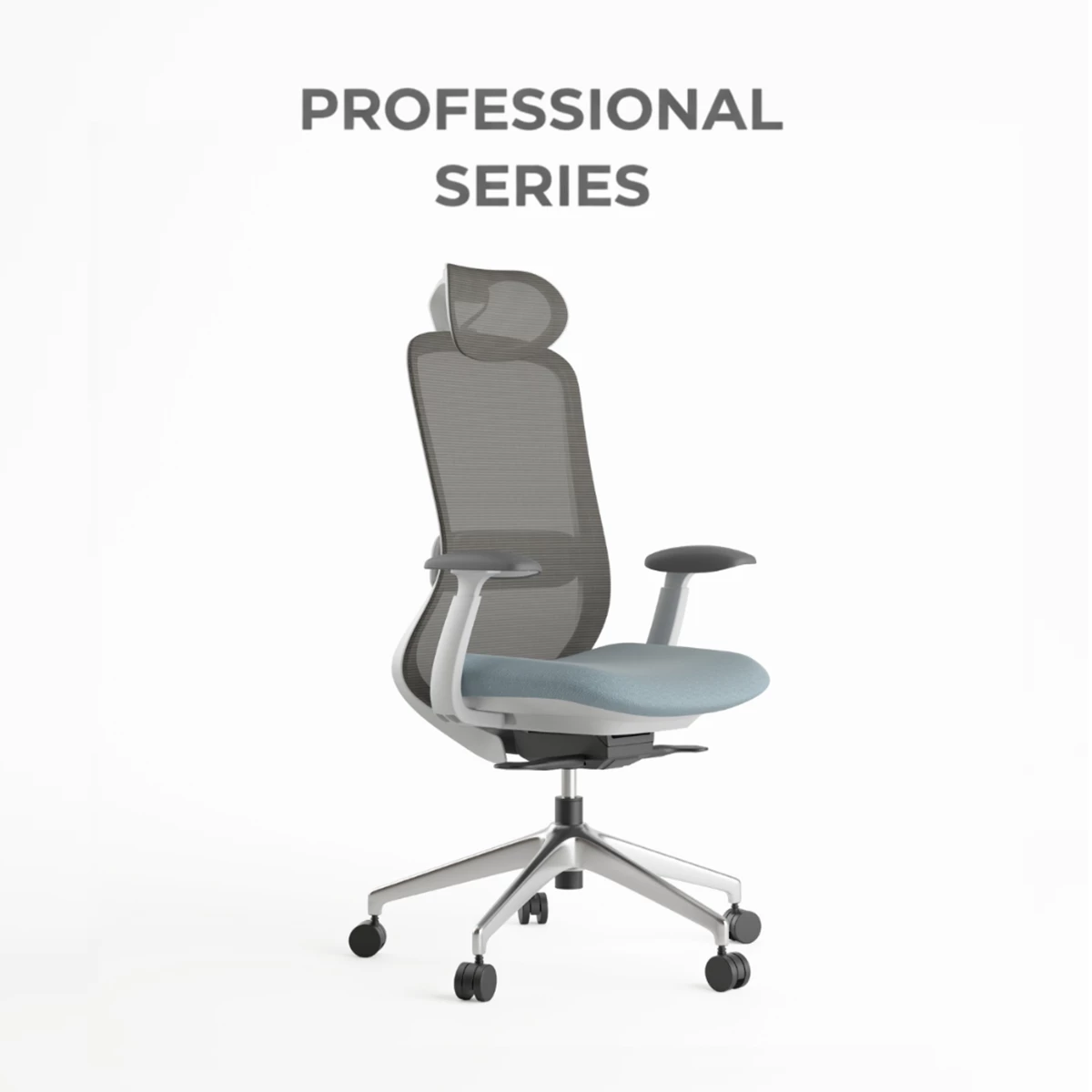 Office Chair with Adjustable Headrest - Light Blue image 1
