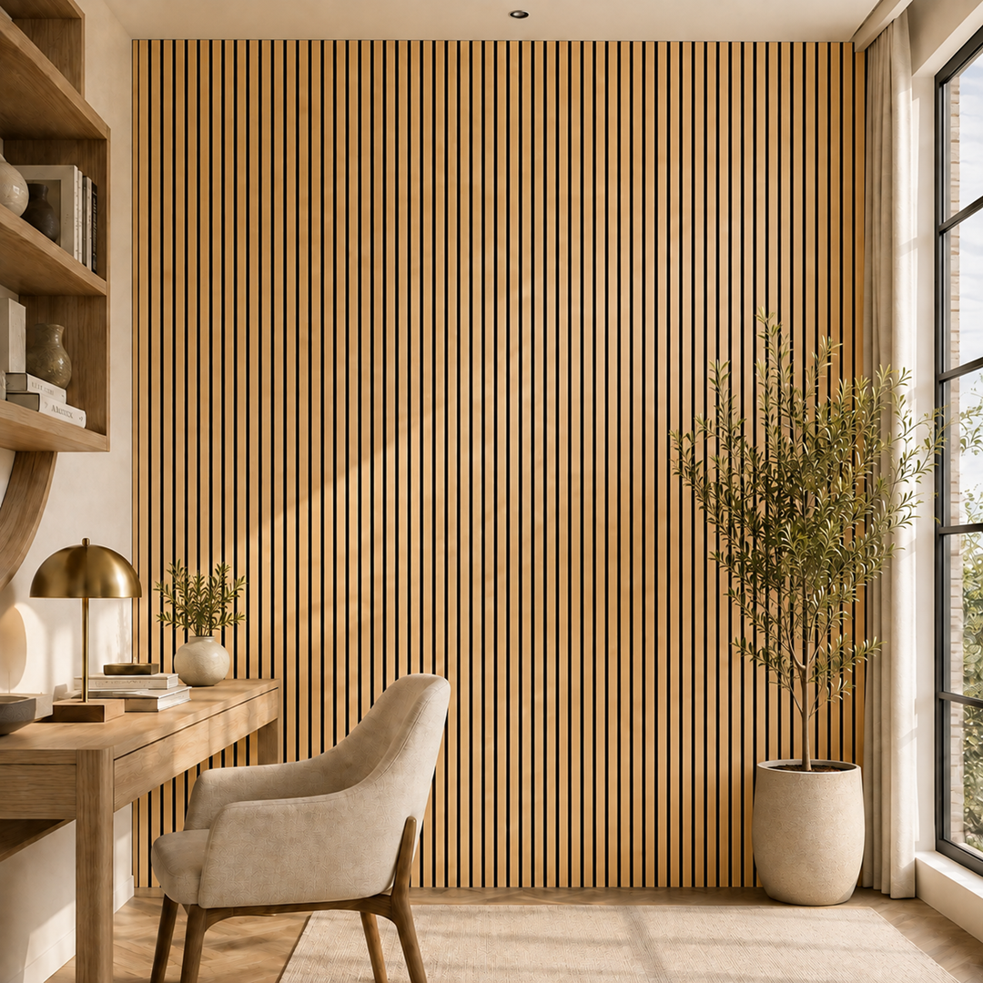 Wood Slat Acoustic Wall Panel - Light Oak One-Sided Veneer