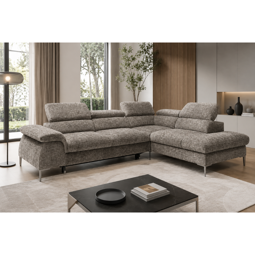 L Corner Sofa Left with Sleeper & Storage – Warm Grey