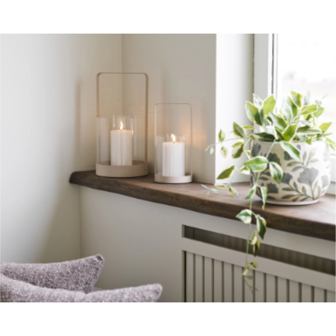 Candle Holder Set of 2 Hurricane– Beige