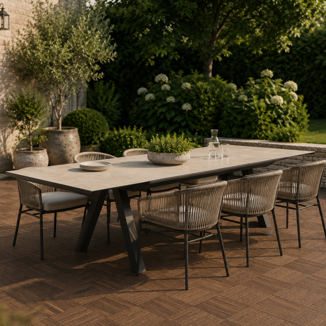 Extendable Dining Table 240-350x100 cm - Dark Grey and  Beige