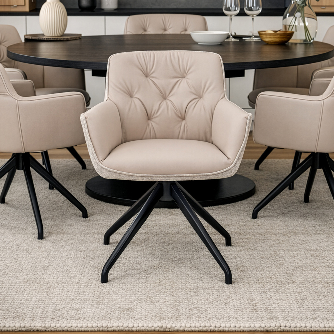 Swivel Dining Chair – Light Beige & Light Grey