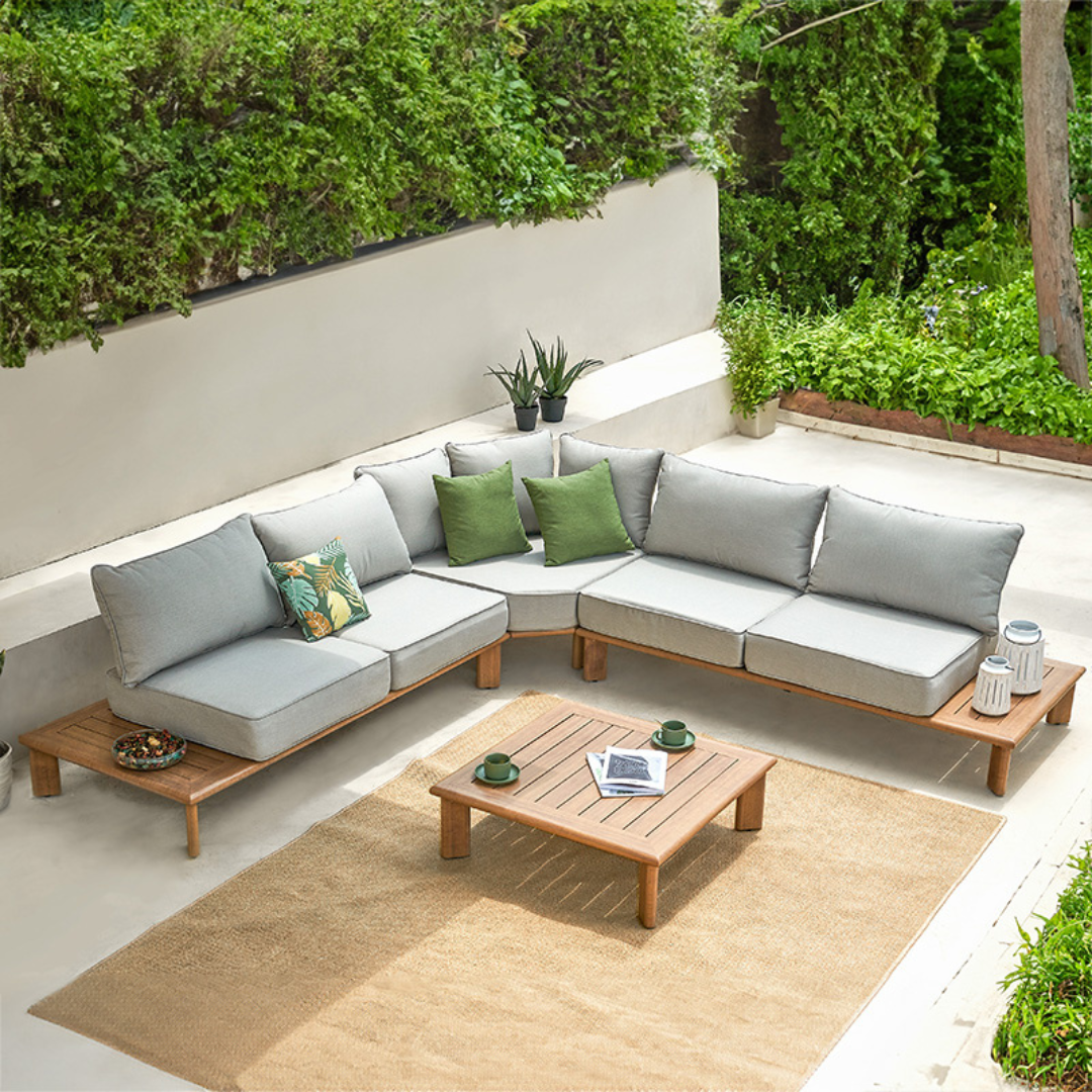 Outdoor Corner Sofa Aluminium  Wood Effect
