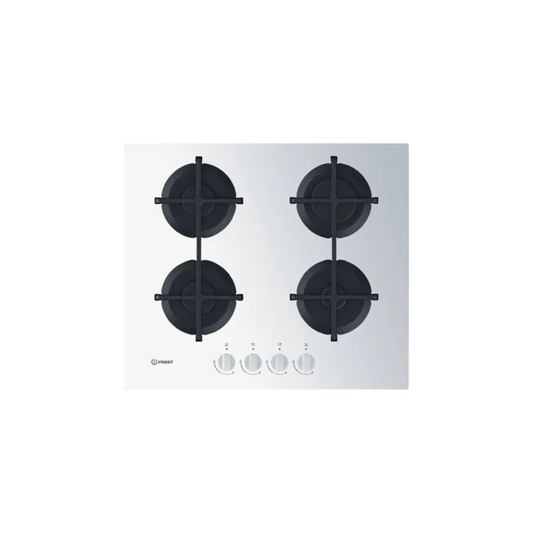 Indesit Hob Gas 4 Burners – White Glass