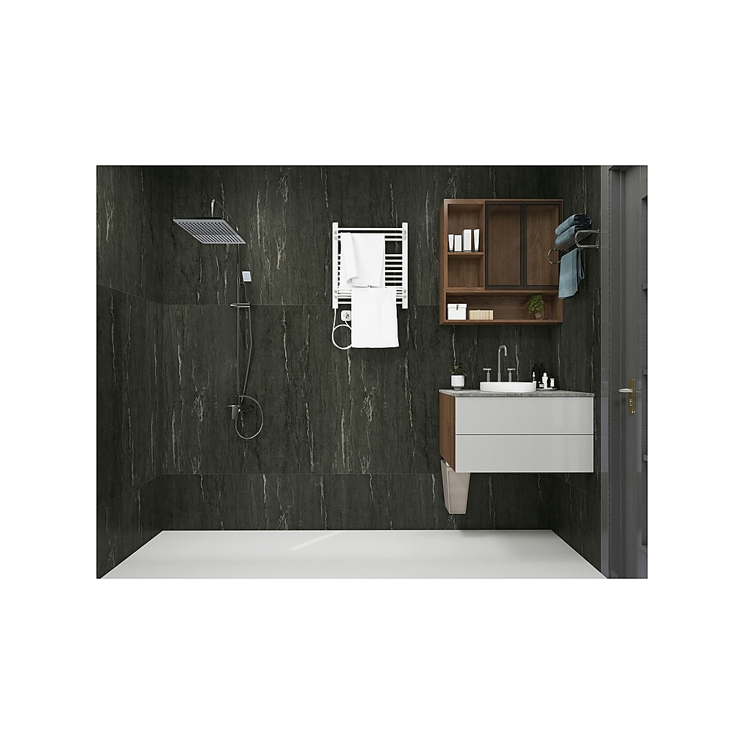 Rigid Interlocking SPC Wall Panel - Stone-Effect Graphite Stone