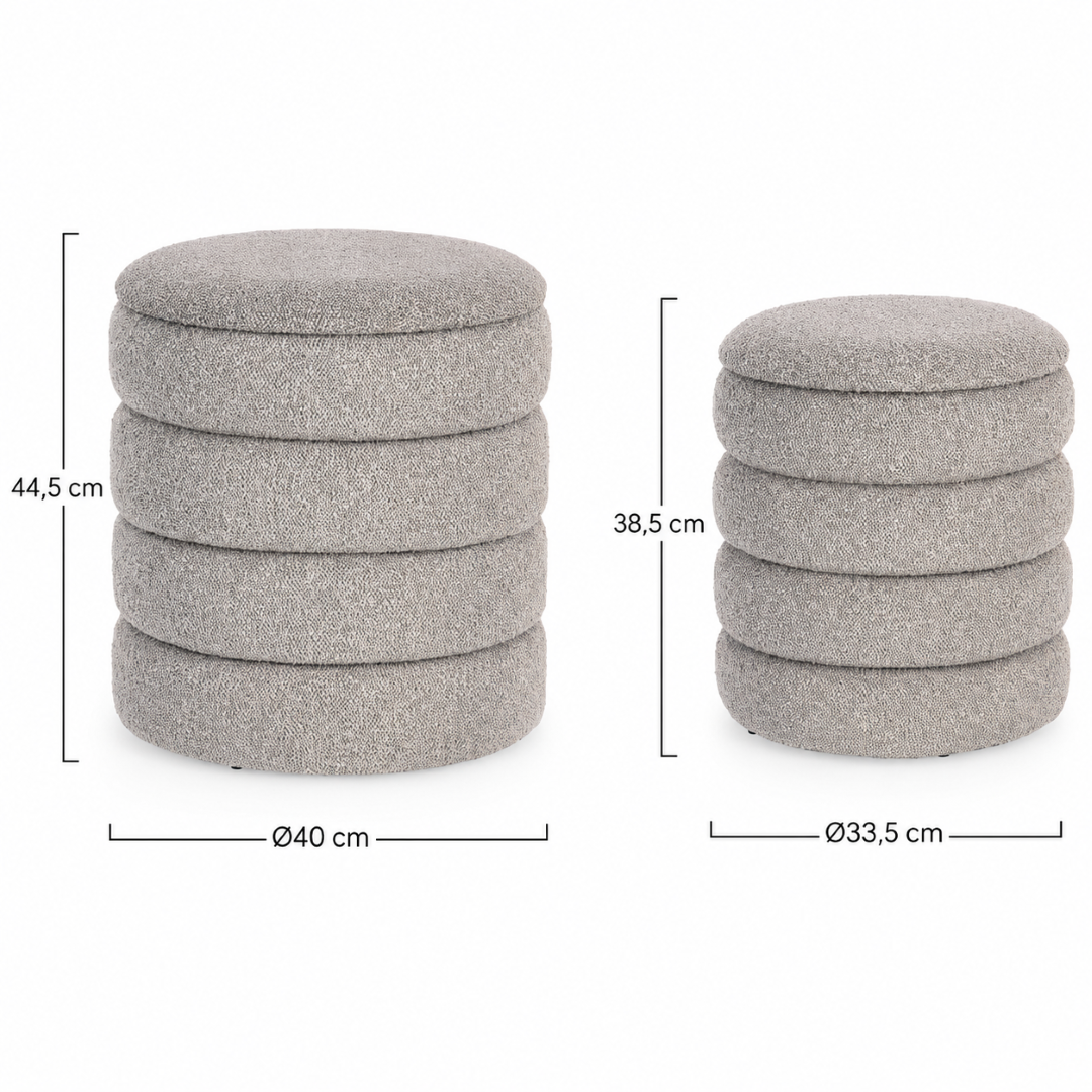 Bouclé Storage Pouf Set of 2 - Grey
