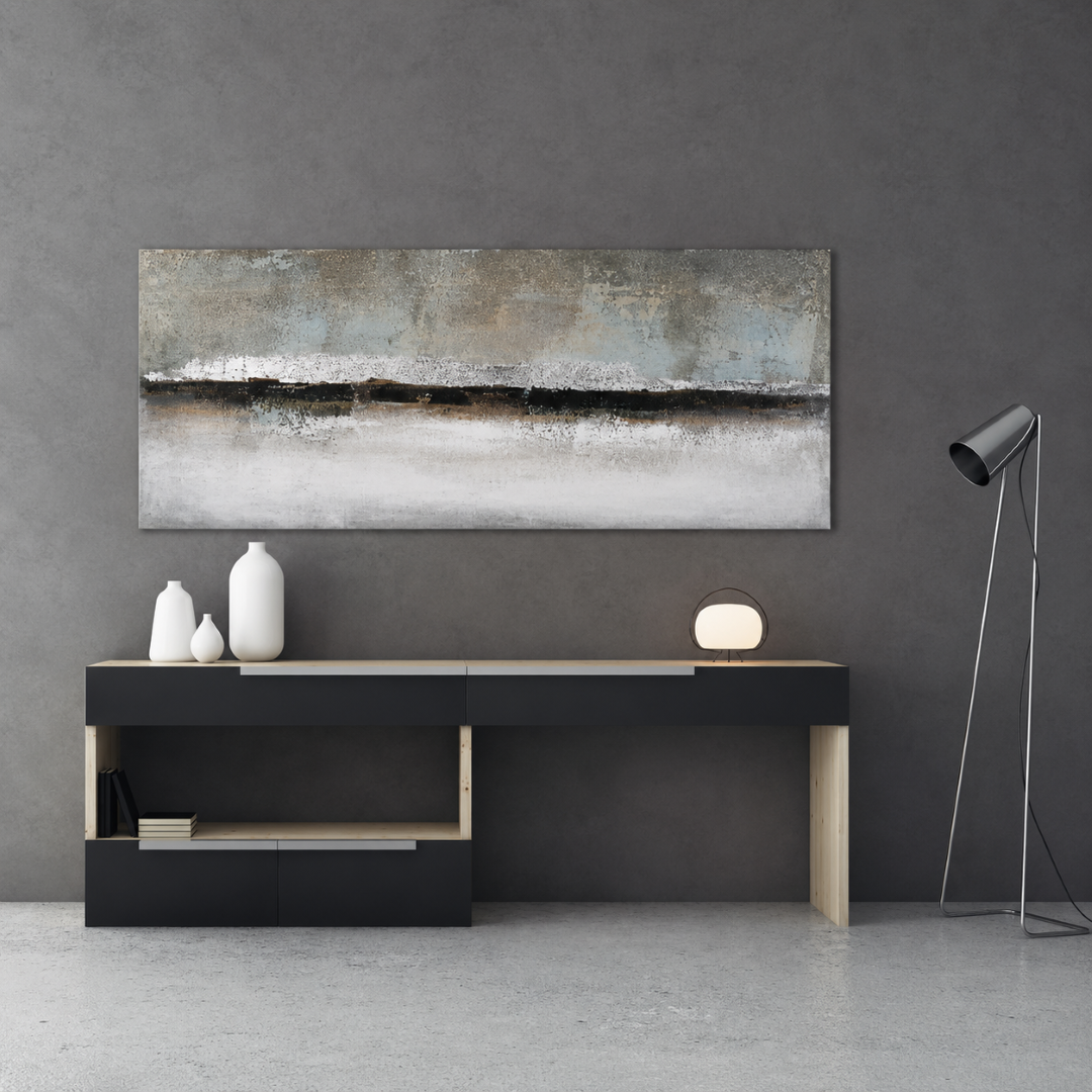 Composition in Grey & Silver Acrylic Painting - 50x150 cm