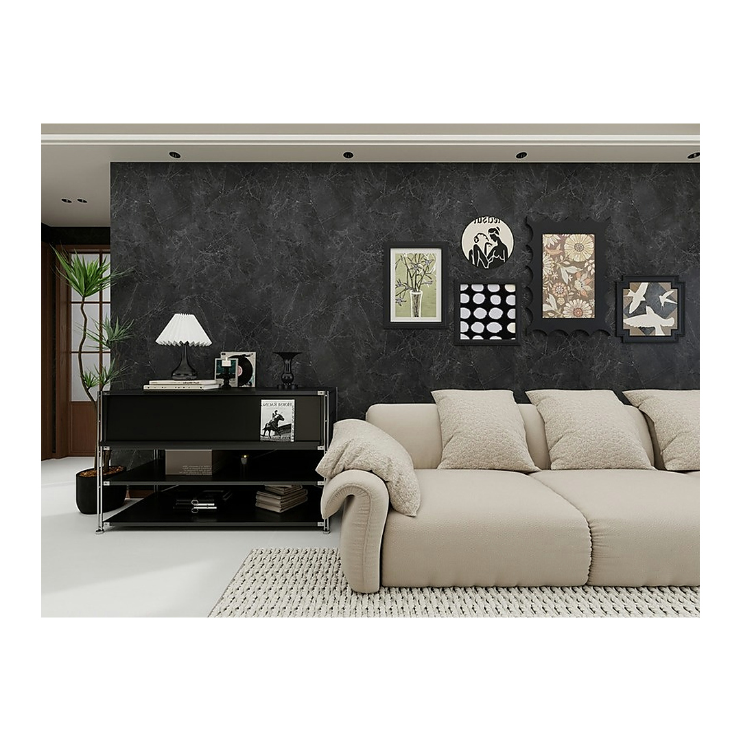 Rigid Interlocking SPC Wall Panel - Stone-Effect Black Stone