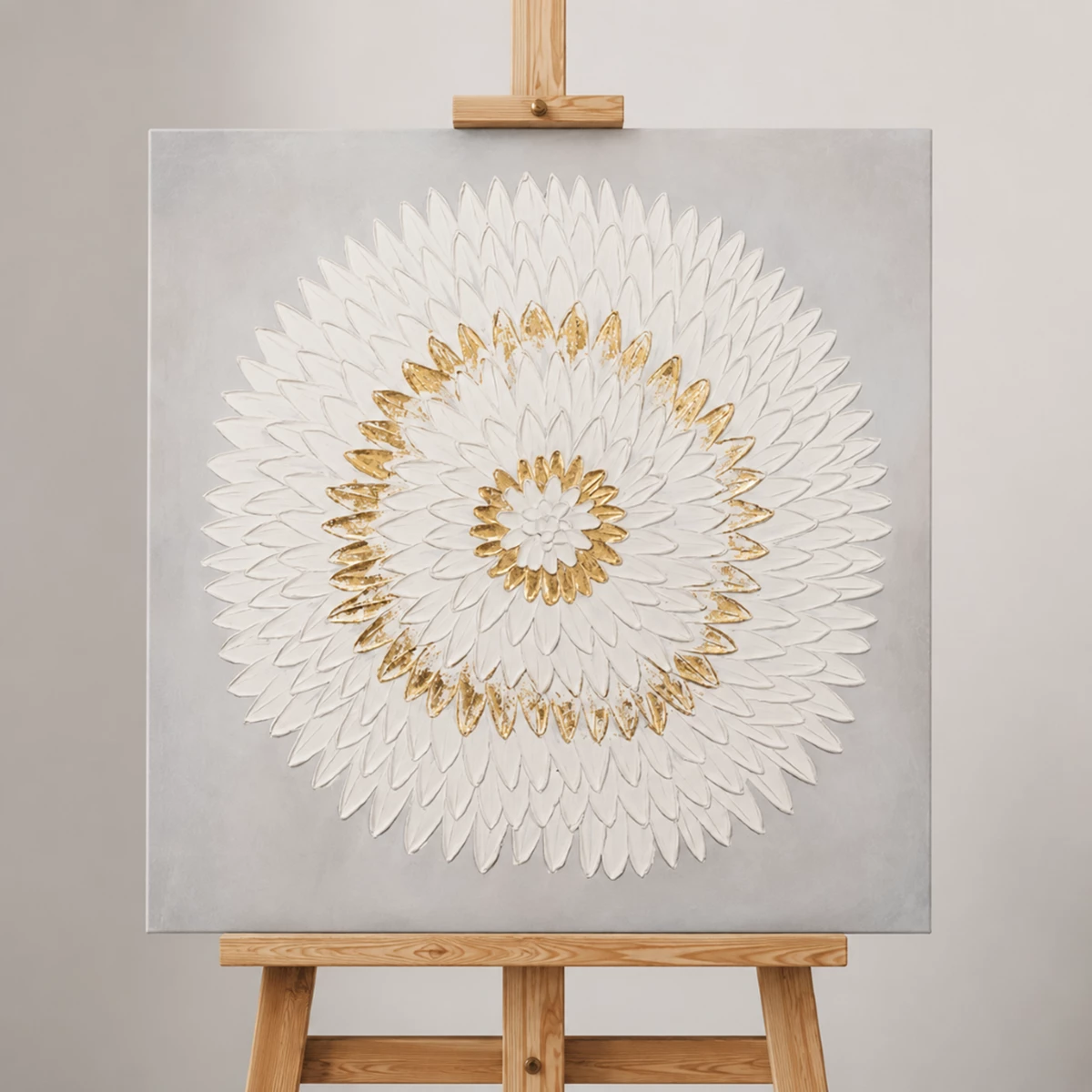 Mandala White and Gold Acryl Painting -100x100 cm image 1