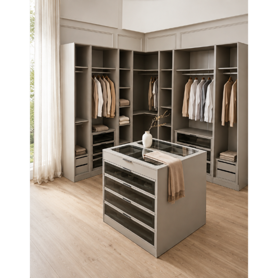 Wardrobe 50x240cm Shelves & Hanging Rail - Taupe