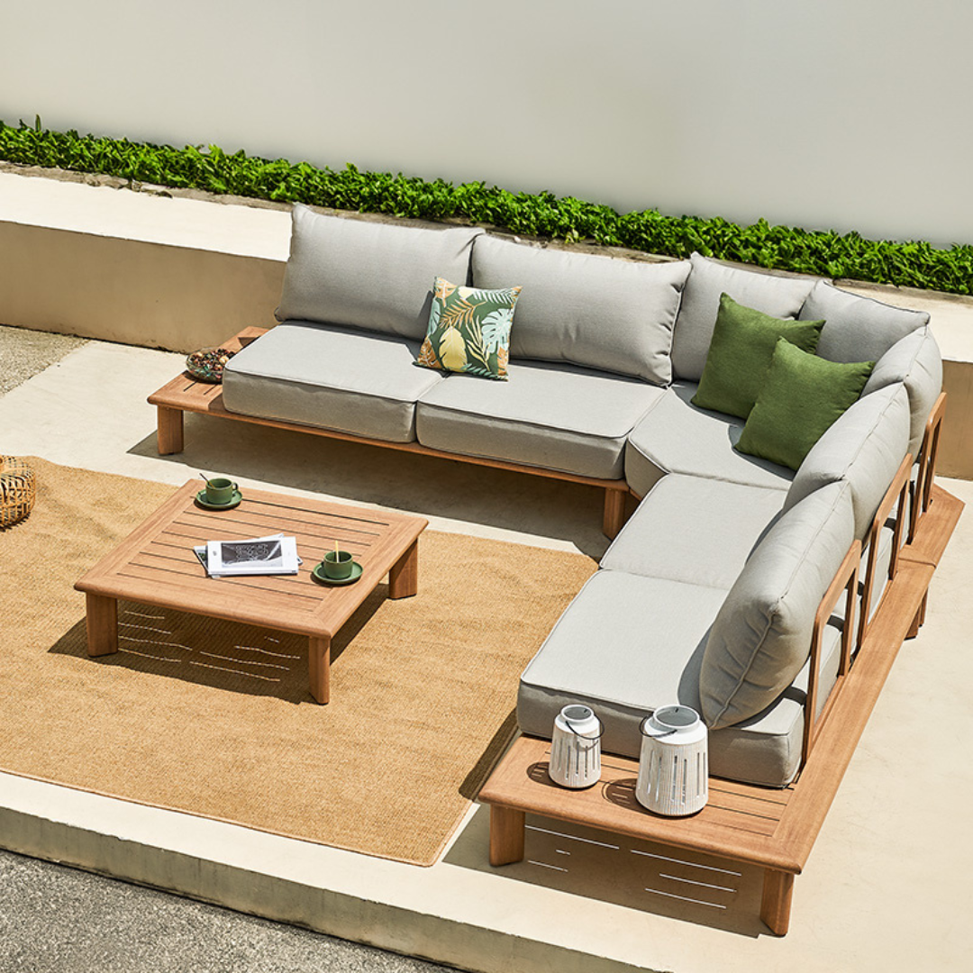 Outdoor Corner Sofa Aluminium  Wood Effect