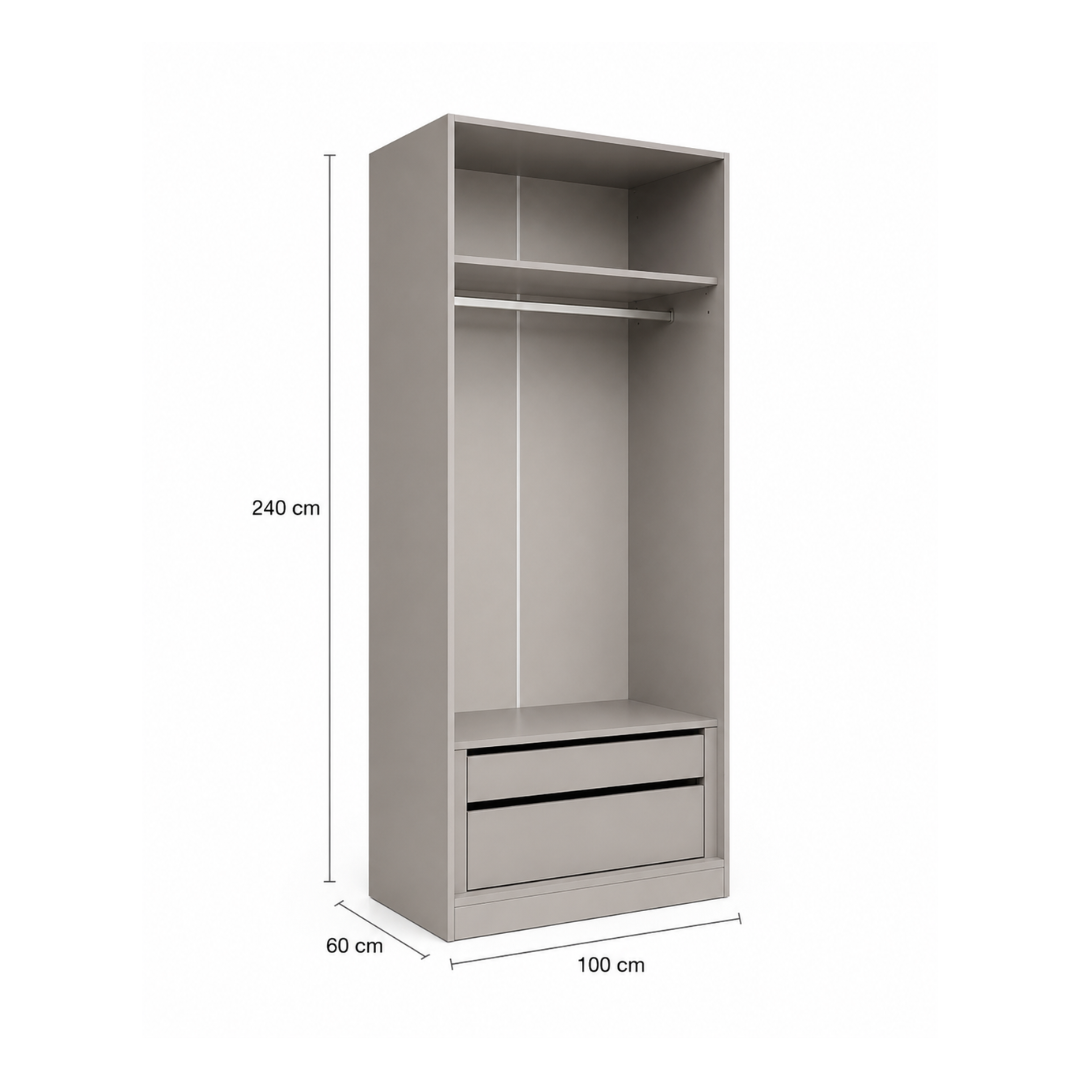 Wardrobe 100x240 – Shelves, Hanging Rail & Drawer - Taupe