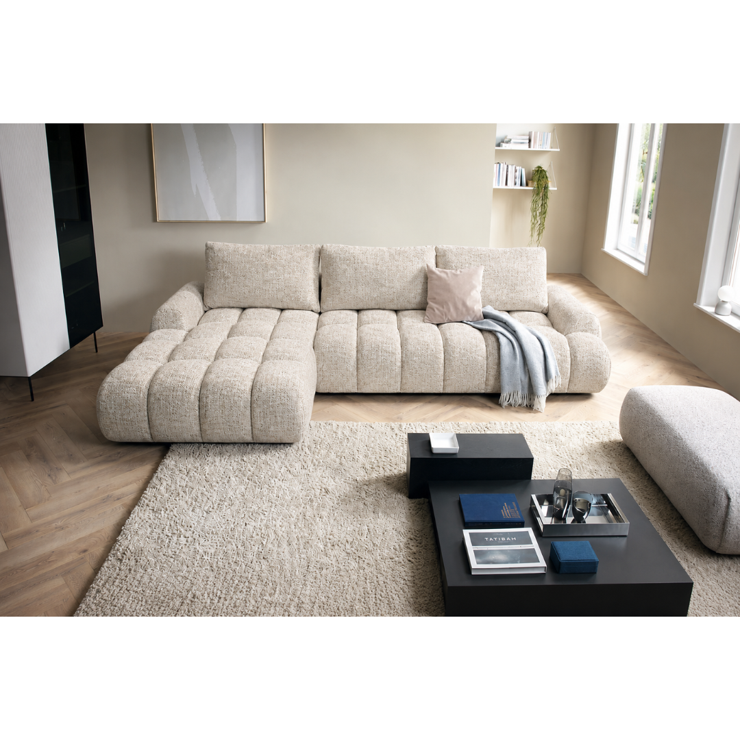 Corner Sofa Left with Sleep & Storage – Light Beige