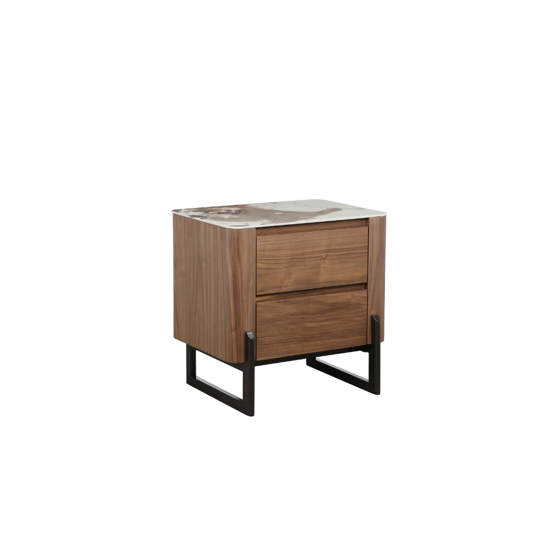 Bedside Table with Ceramic Top and Walnut Veneer