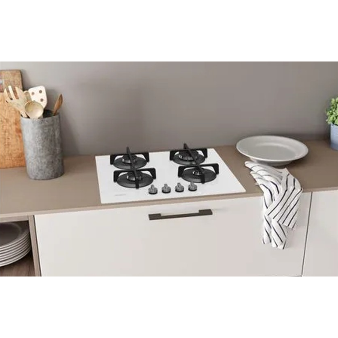 Indesit Hob Gas 4 Burners – White Glass