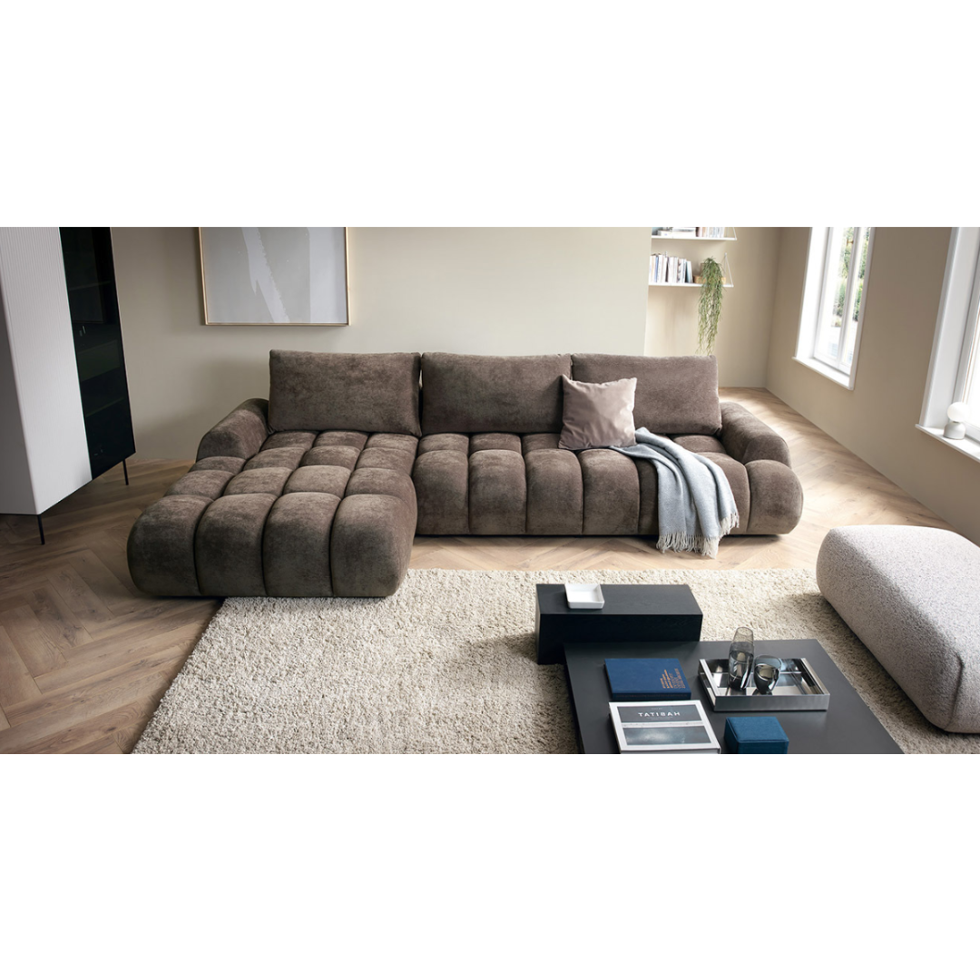 Corner Sofa Left with Sleeper & Storage – Brown