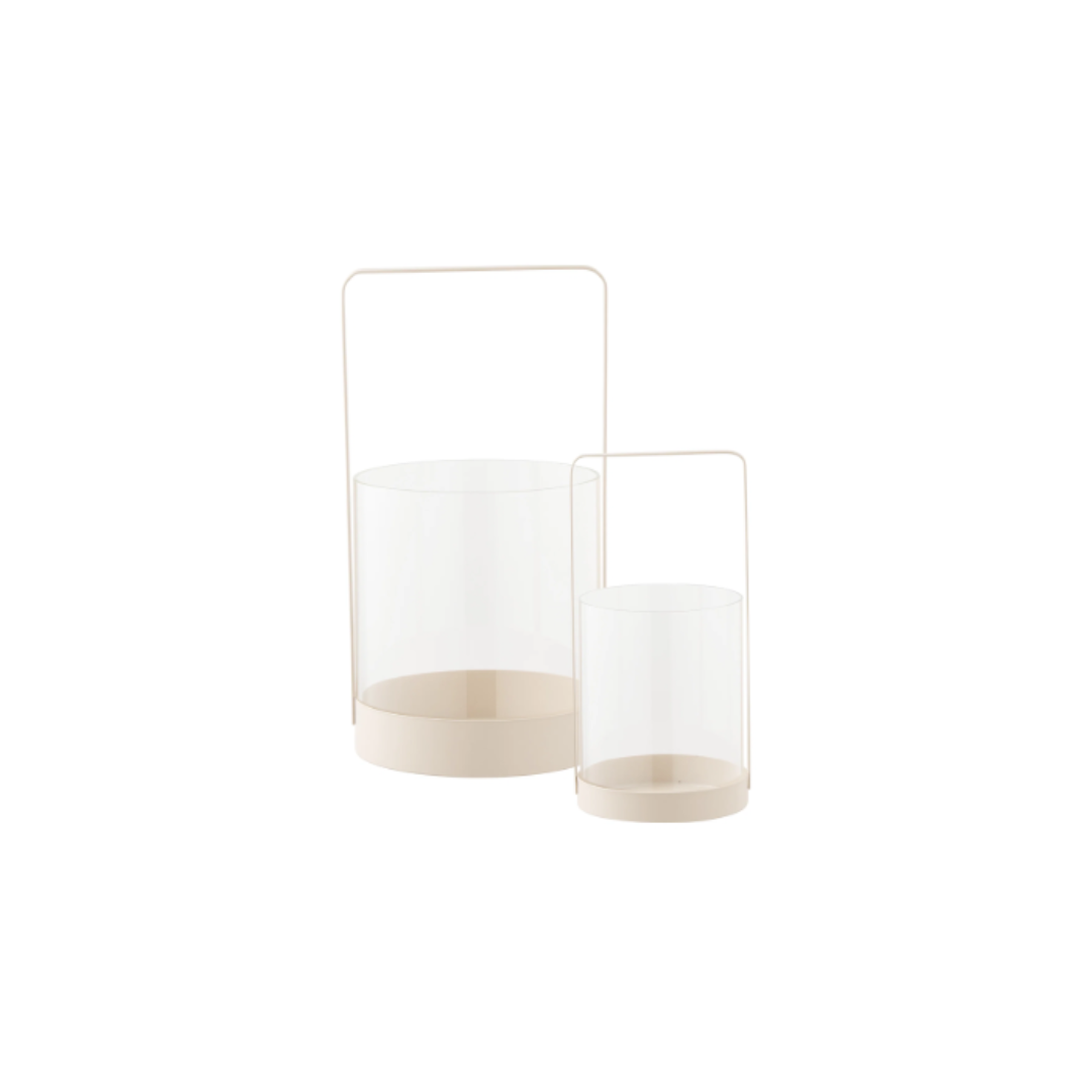 Candle Holder Set of 2 Hurricane– Beige
