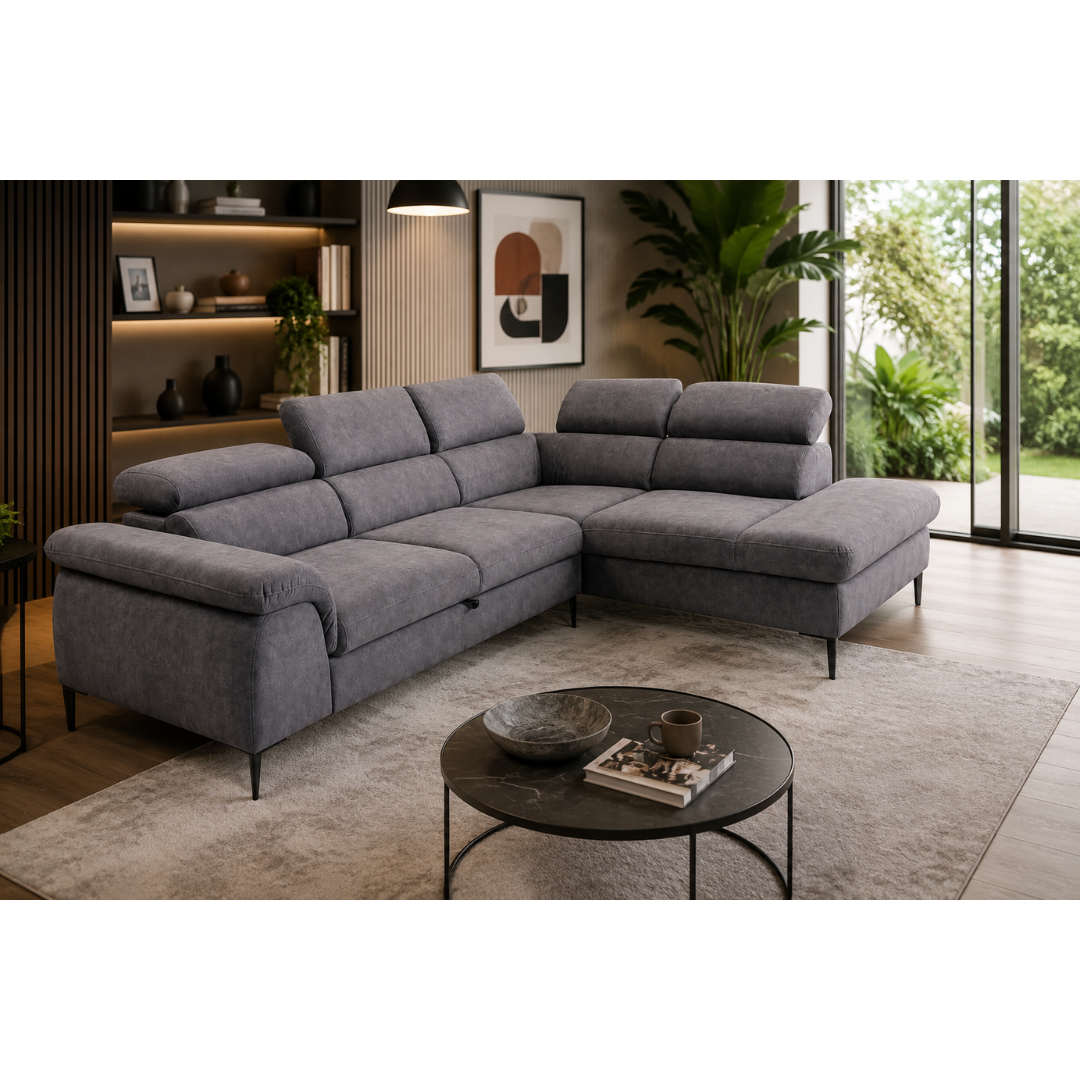 L Corner Sofa Right with Sleeper & Storage – Taupe