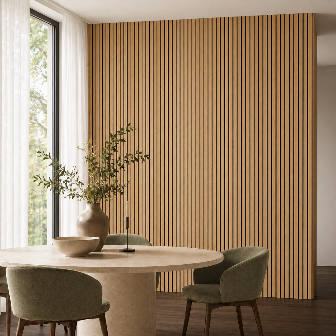 Wood Slat Acoustic Wall Panel - Teak One-Sided Veneer