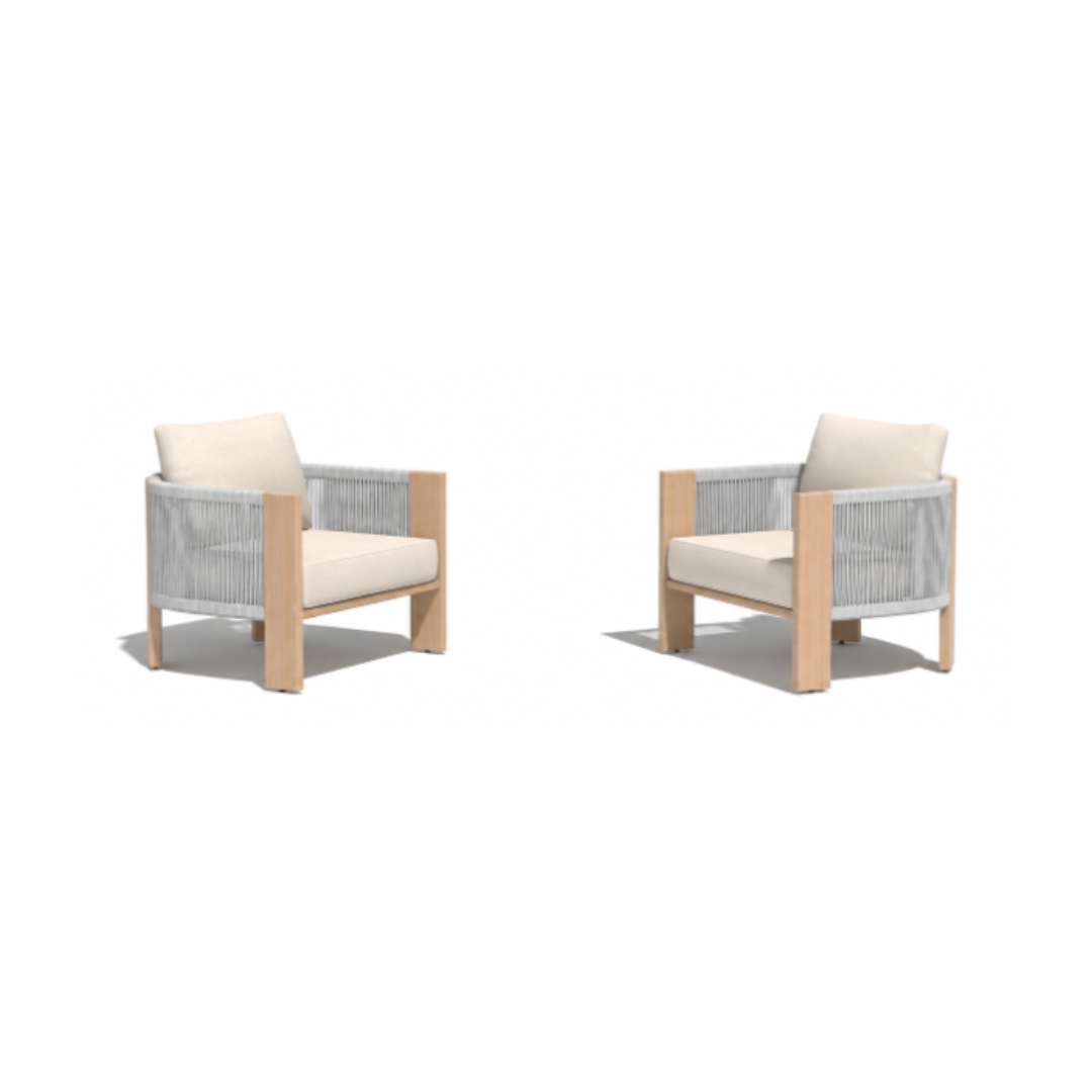 Set – 2 Armchair Aluminium Rope with Light-Beige Cushions