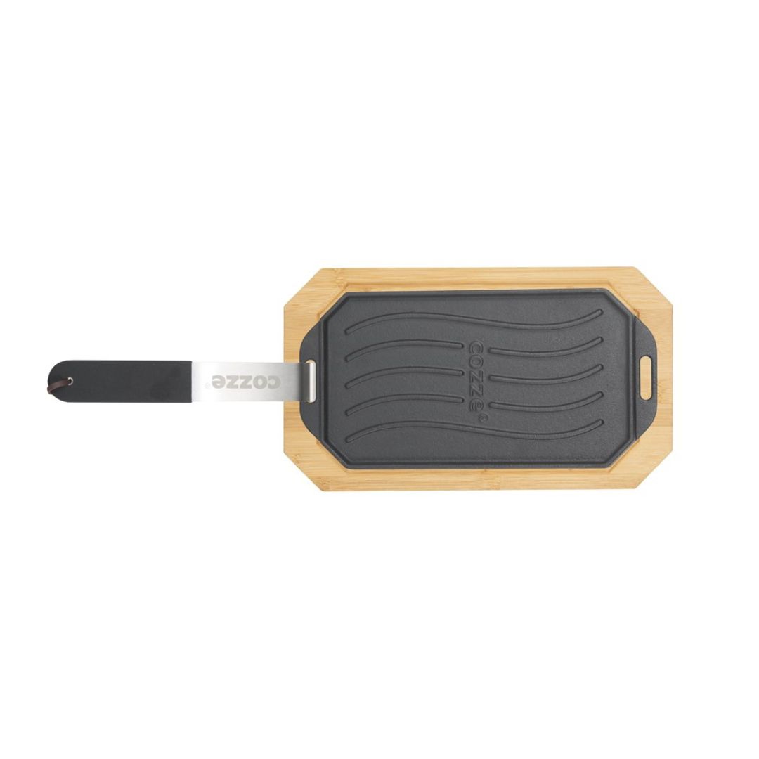 Reversible Cast Iron Pan with Wooden Tray 165x330