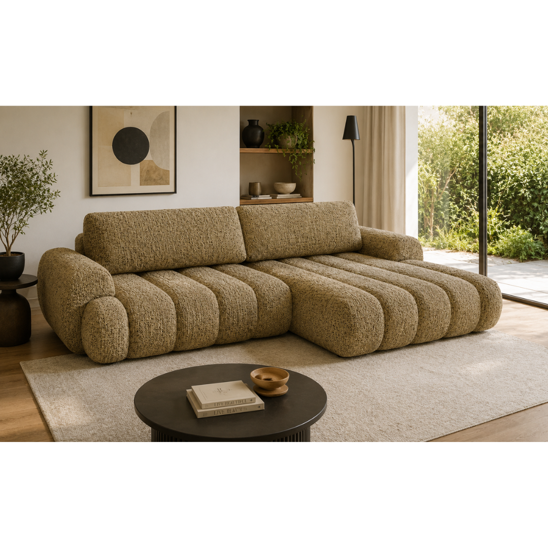 Corner Sofa Right with Sleeper & Storage – Green