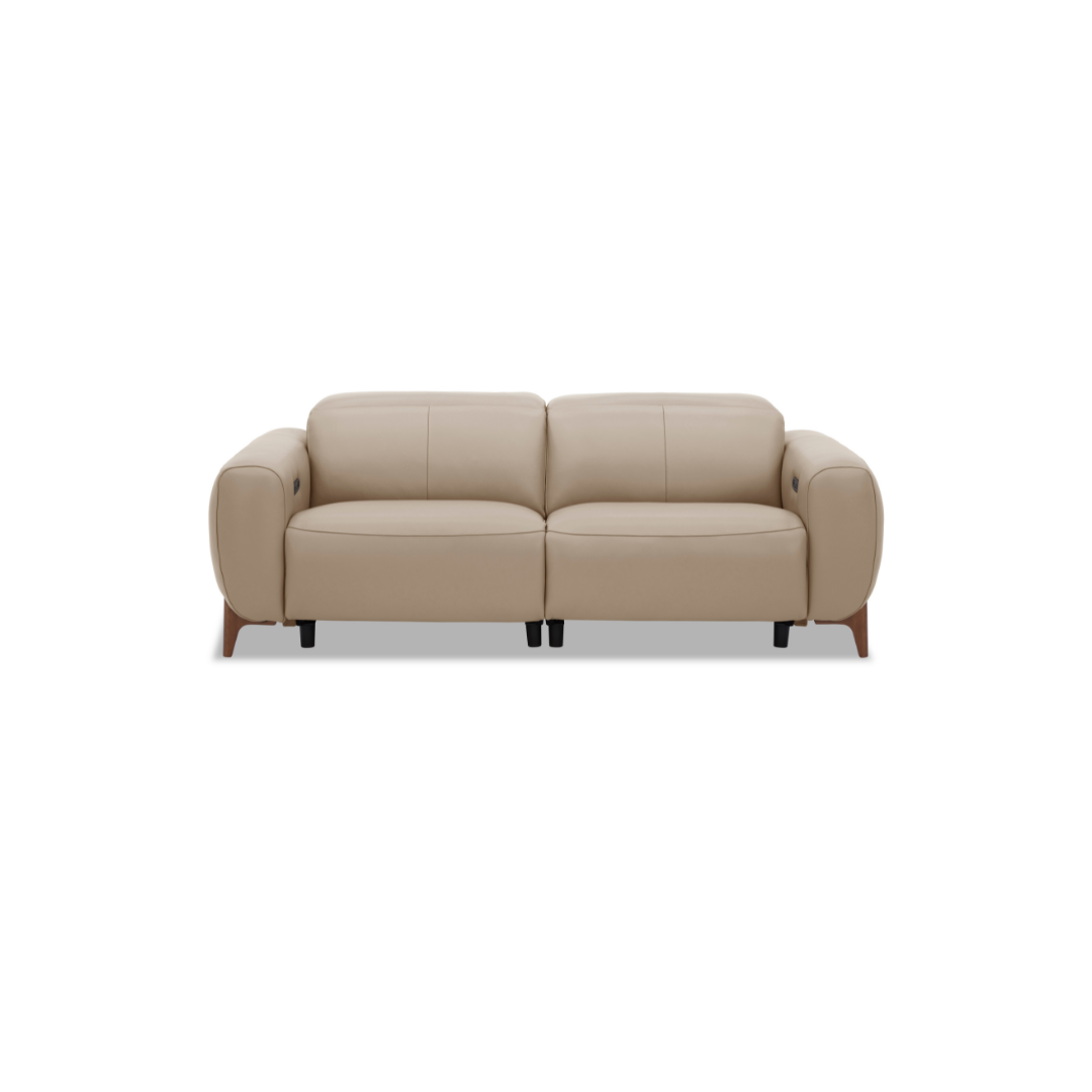 2 Seater Sofa with Electric Recliner & Lumbar Support  – Wooden Legs Warm Beige
