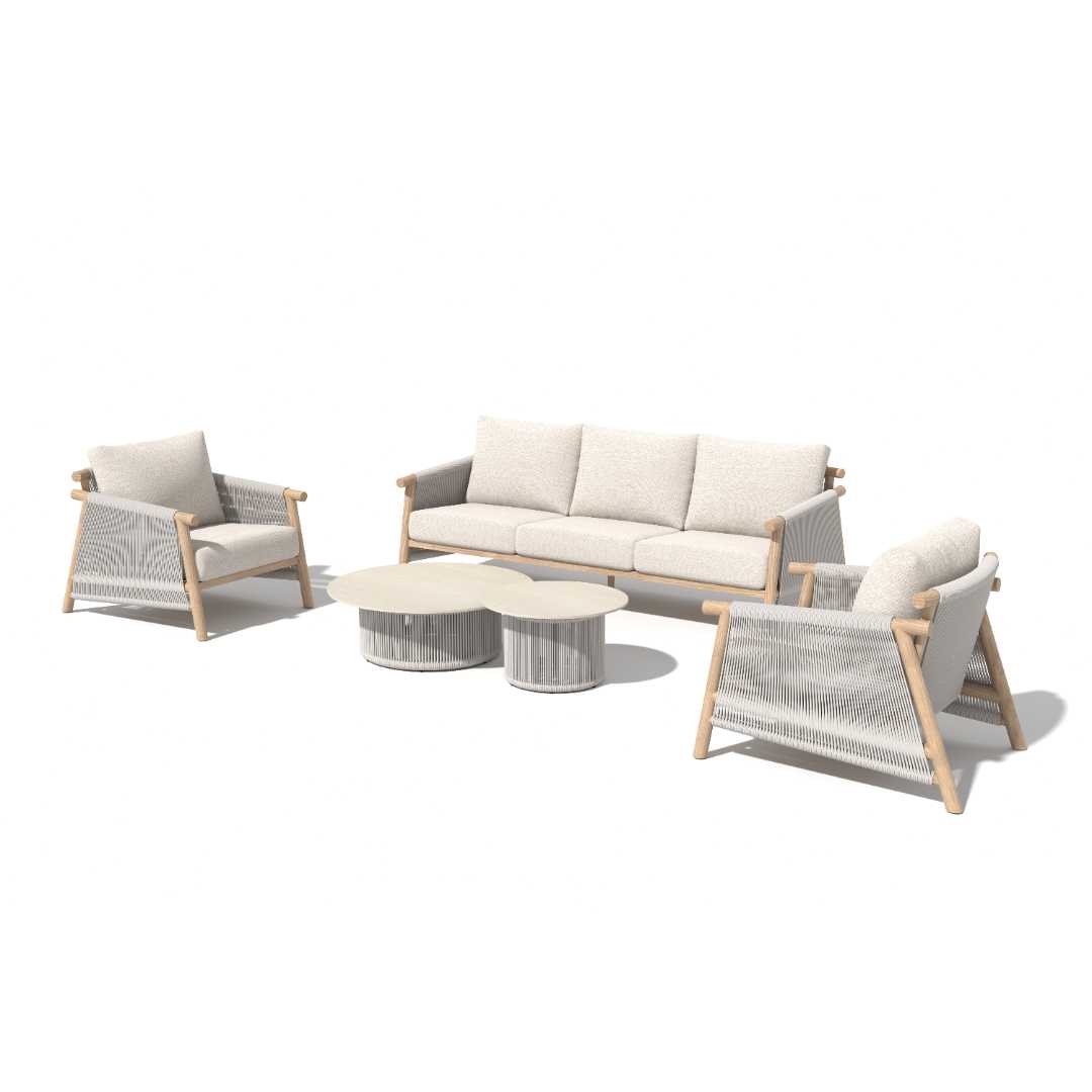 Garden Sofa Set of 5 – Wood-Look Aluminum - White