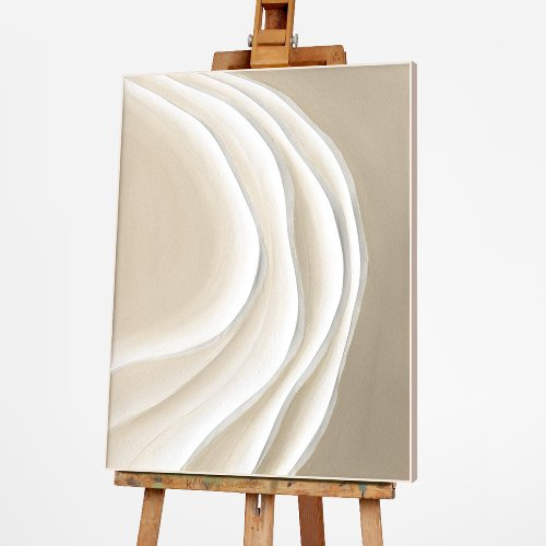 Sandy Waves Acrylic Painting Warm White Frame - 80x100 cm